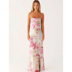 Floral Print Bodycon Maxi Dress with Square Neck and Tie Straps