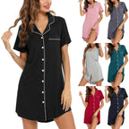 Women's Button-Down Mini Nightgown, Short-Sleeve Style with Soft Casual Silhouette, Solid-Color Sleep Shirt and Relaxed Homewear