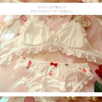 Whimsical Strawberry Print Ruffled Underwire Bra and Panty Set
