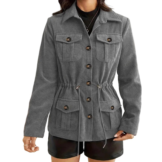 Relaxed Utility Style Button Front Jacket with Oversized Casual Silhouette