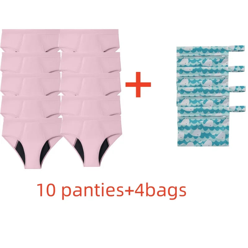 Five-Piece Solid Black Menstrual Brief Set with Two Printed Travel Bags