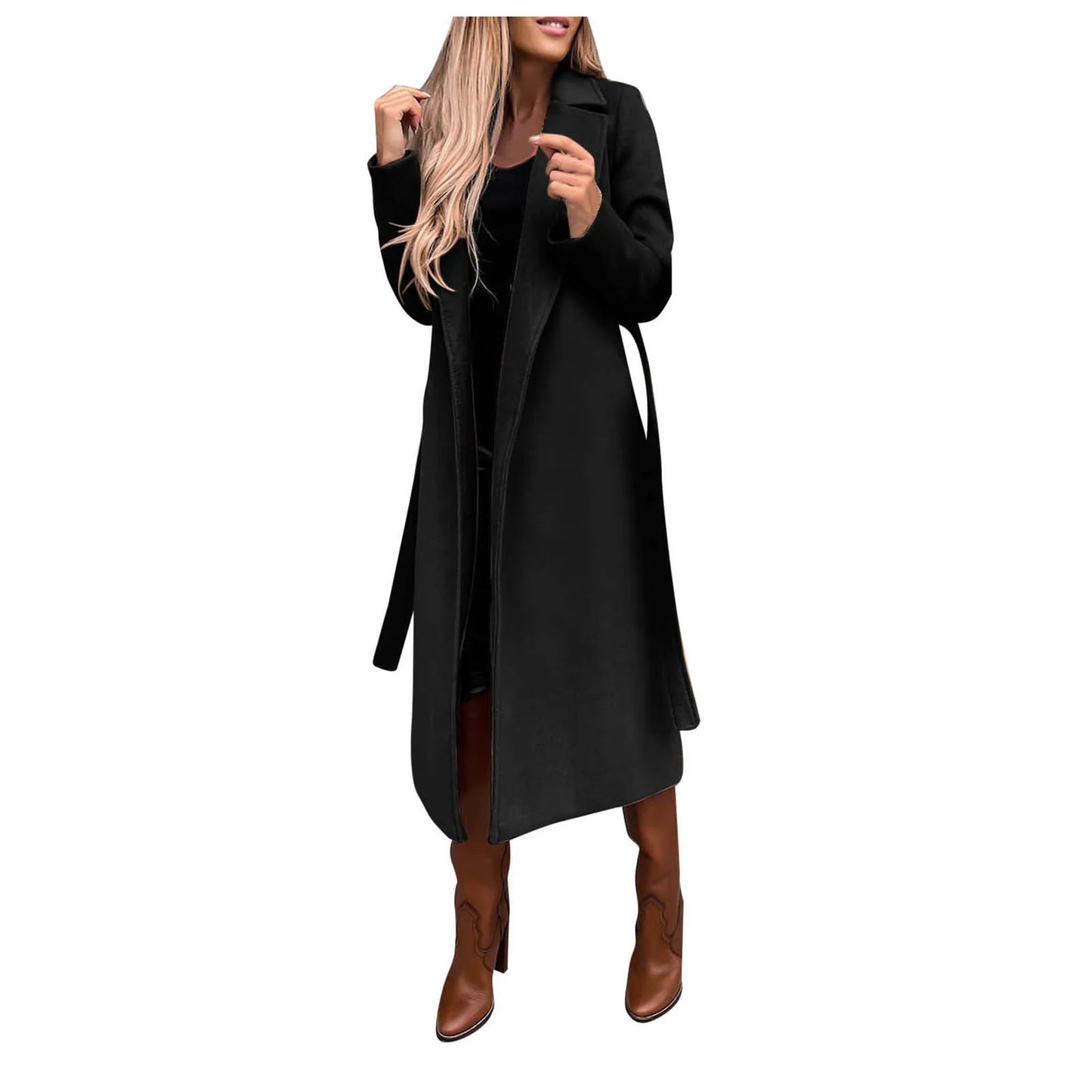 Women's Long Tailored Button Front Coat Relaxed Casual Everyday Layering Outerwear