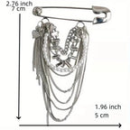 Punk Safety Pin Chain Tassel Statement Brooch Accessory