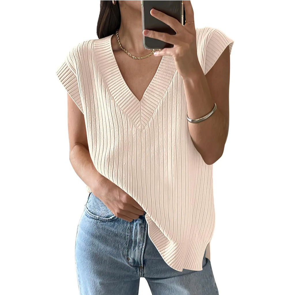 Women's Crochet Knit Sweater Vest with Relaxed Sleeveless Layering Silhouette