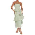 Strapless Tiered Maxi Dress with Ruffle Layers and Flowing Silhouette