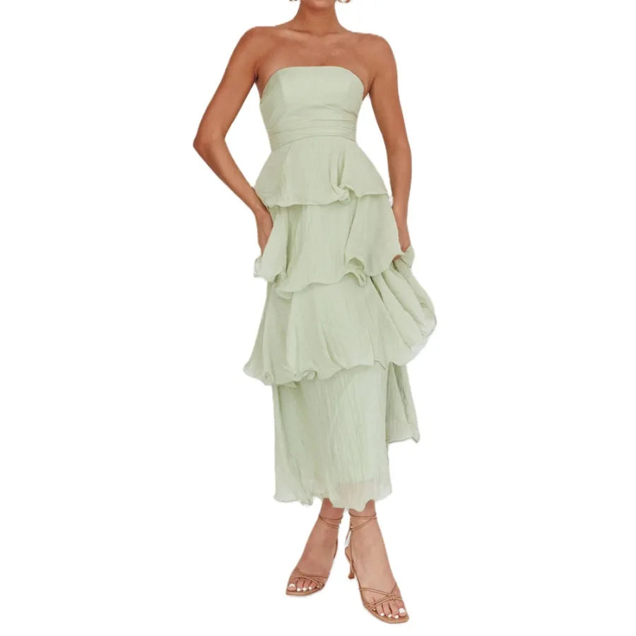 Strapless Tiered Maxi Dress with Ruffle Layers and Flowing Silhouette