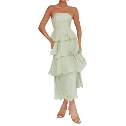 Strapless Tiered Maxi Dress with Ruffle Layers and Flowing Silhouette