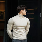 Men's Slim Fit Ribbed Turtleneck Contemporary Streetwear Knit Sweater
