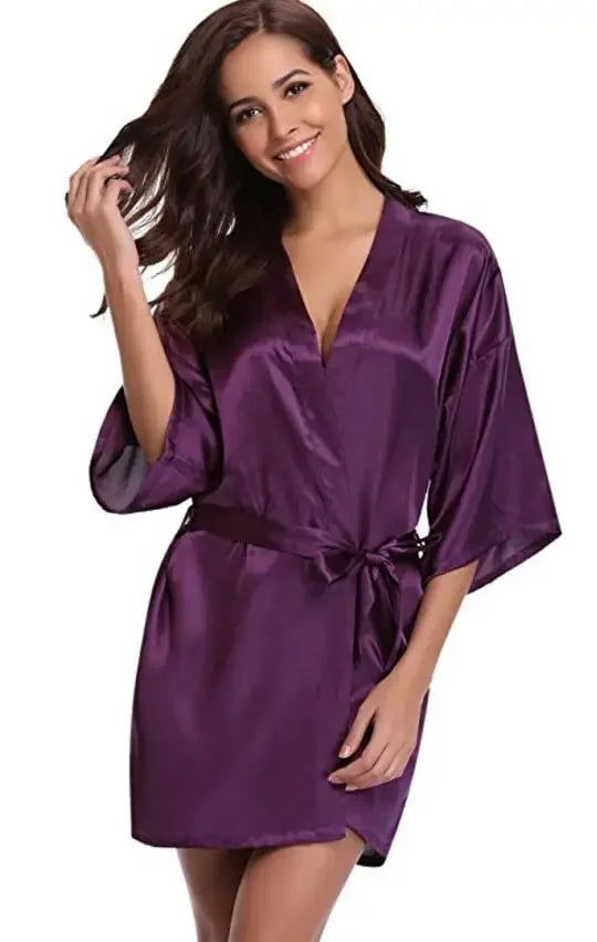 Classic Solid Satin-Finish Wrap Robe with Matching Tie Belt