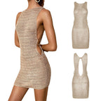 Crochet Knit Sleeveless Mini Dress With Open Back Beachwear Inspired Design
