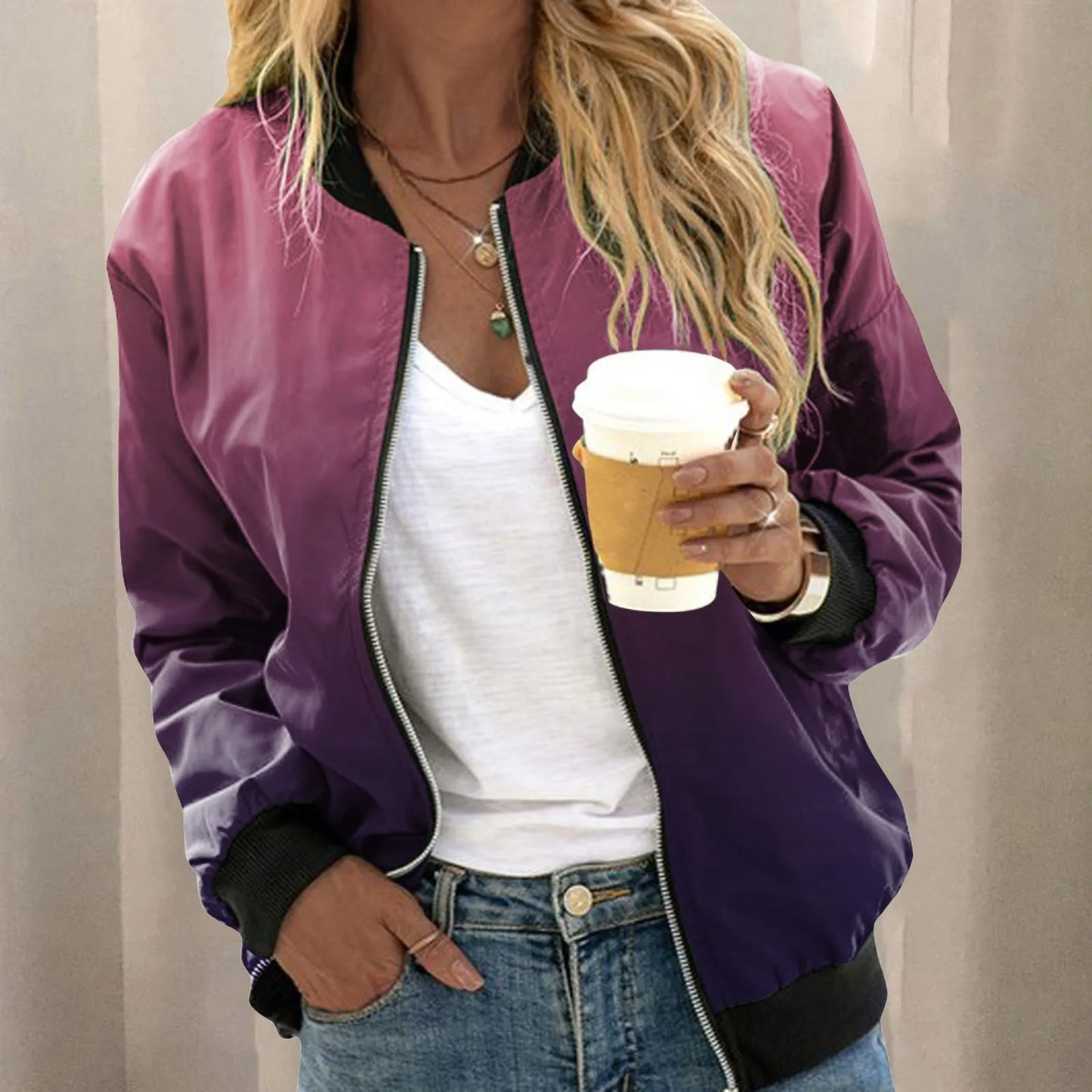Women's Vintage Floral Print Zip-Up Bomber Jacket for Everyday Contemporary Streetwear Style