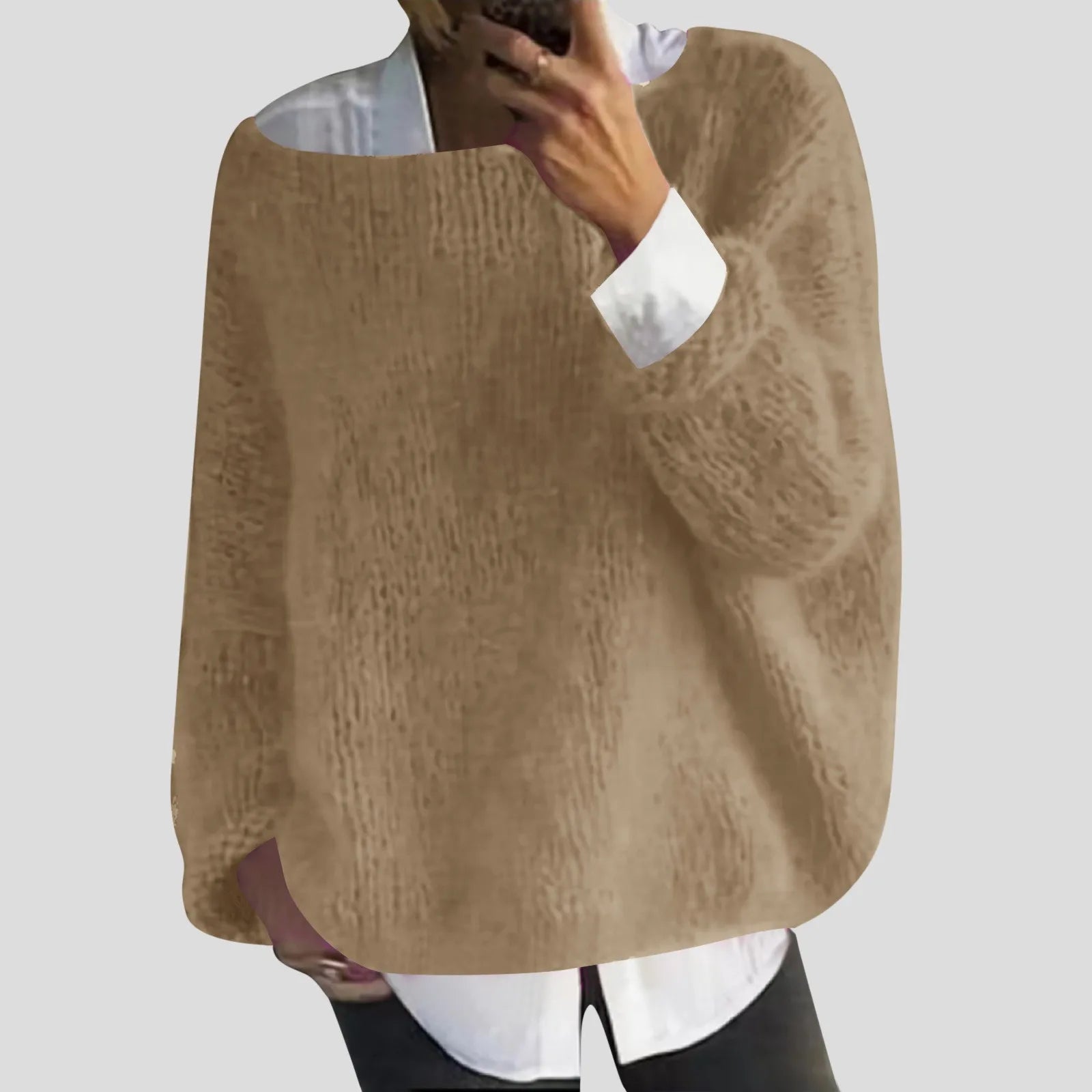 Women's Oversized Drop Shoulder Textured Knit Casual Streetwear Sweater
