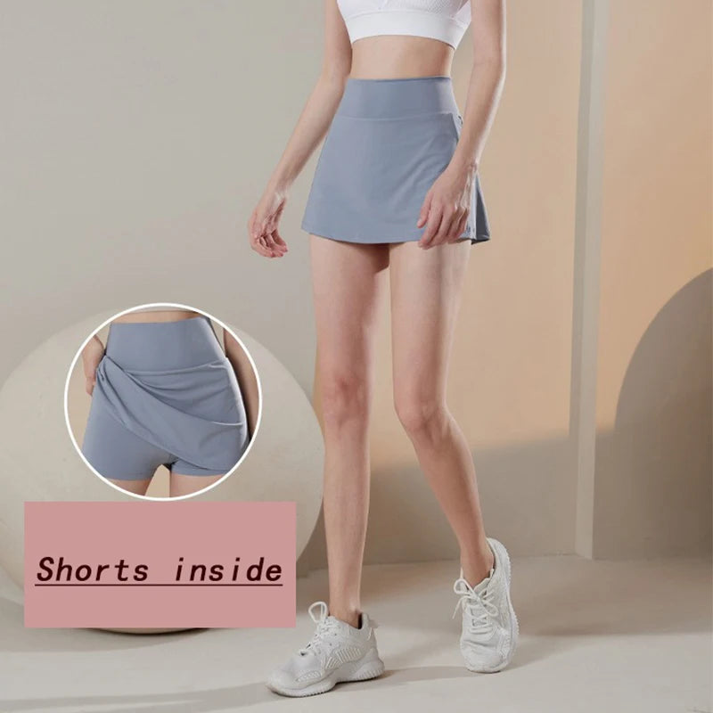 High Waist Performance Tennis Skort with Built-In Shorts and Pleats