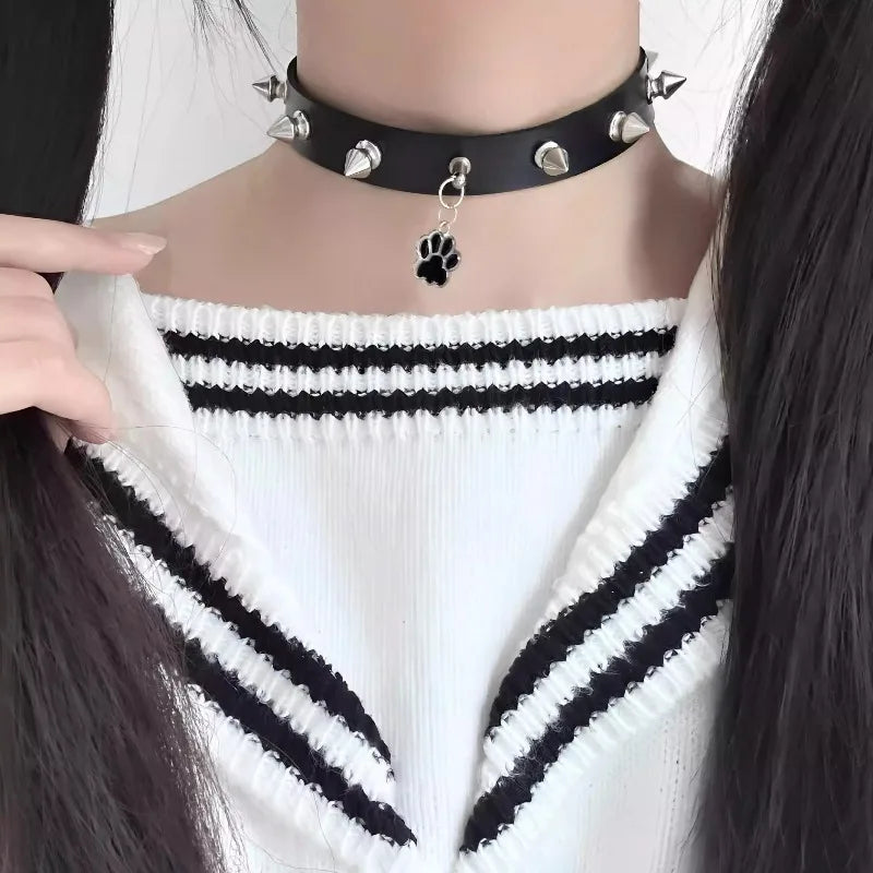 Cat Paw Charm Choker Necklace for Gothic Alternative Fashion Styling