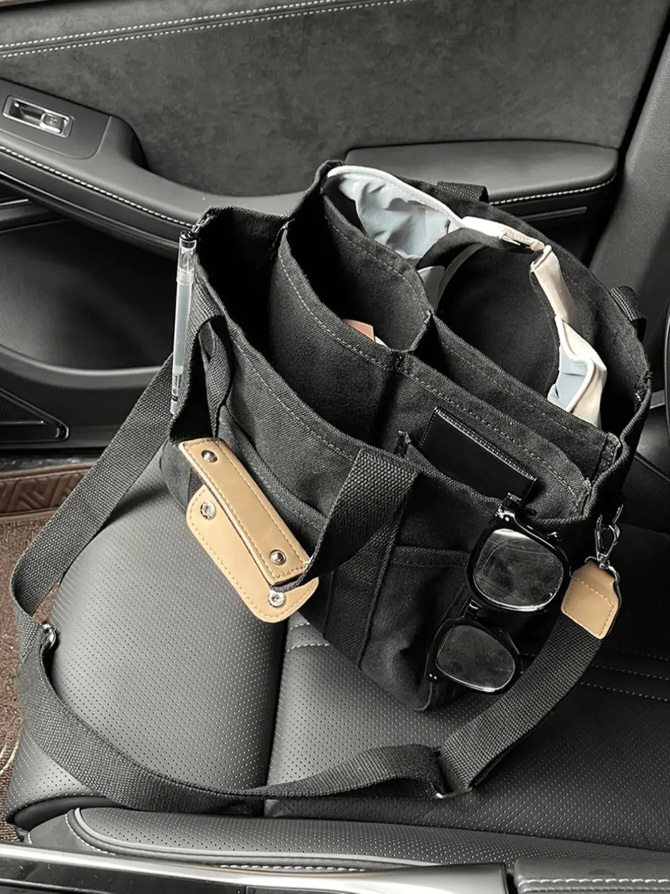 Large Capacity Structured Canvas Style Tote Bag with Utility Pockets
