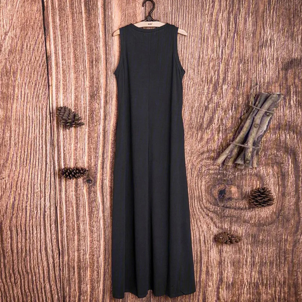 Oversized Sleeveless Maxi Dress with Pockets and Relaxed T-Shirt Silhouette