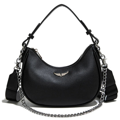 Minimalist Crescent Shoulder Bag with Chain Accent Adjustable Crossbody Strap