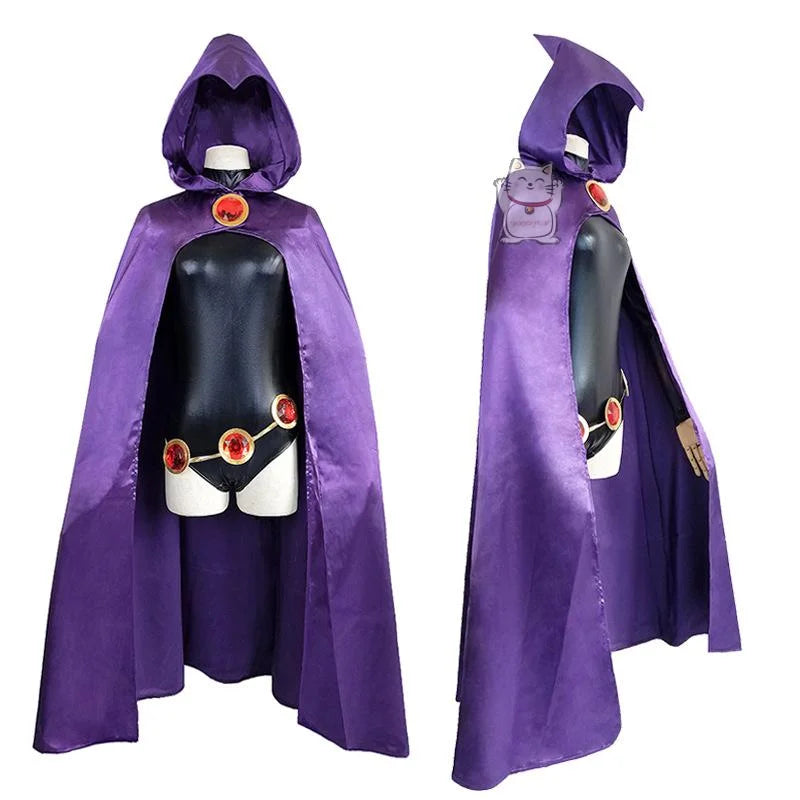 Women's Hooded Cape and Jumpsuit Costume Set with Belt and Layered Contemporary Styling
