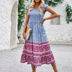 Floral Print Maxi Dress with Flutter Sleeves and Relaxed Silhouette