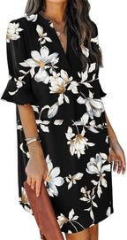 Oversized V-Neck Mini Dress with Ruffle Sleeves Contemporary Casual Streetwear Style