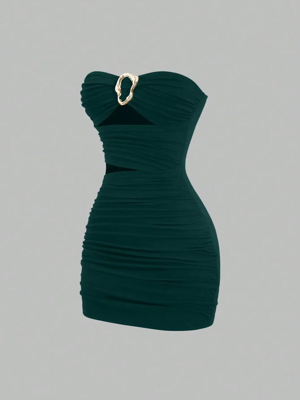 Strapless Ruched Bodycon Mini Dress with Metallic Accent Contemporary Silhouette