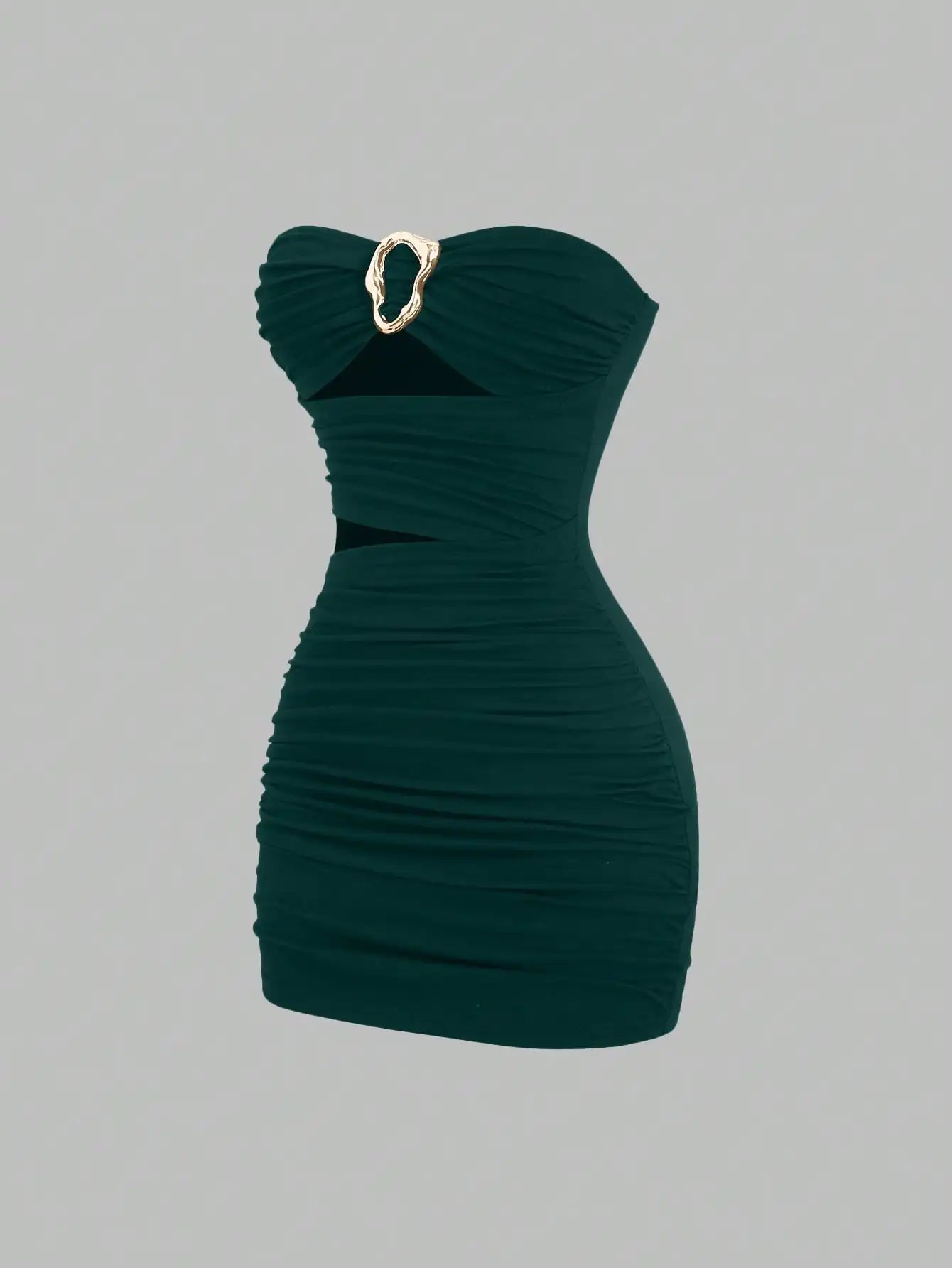 Strapless Ruched Bodycon Mini Dress with Metallic Accent Contemporary Silhouette