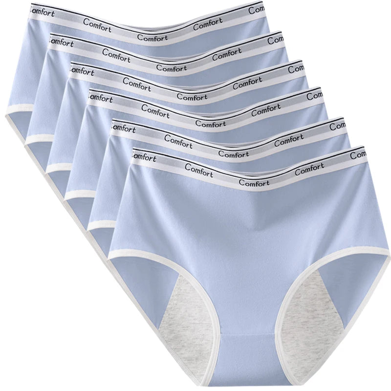 Six-Piece High-Waisted Menstrual Brief Set with Striped Waistbands