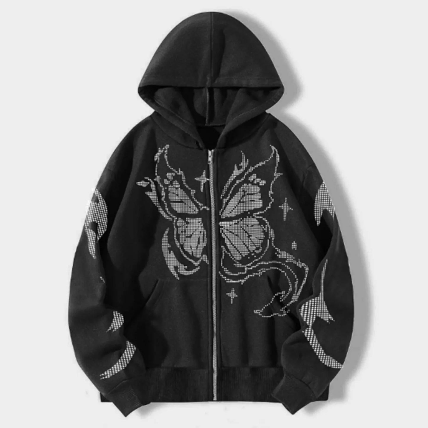 Oversized Butterfly Graphic Zip Hoodie with Contemporary Streetwear Style