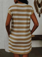 Striped Crew Neck Relaxed T-Shirt Mini Dress for Everyday Casual Style