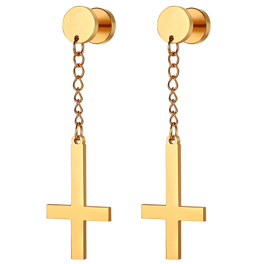 Gothic Cross Hoop Earrings for Punk and Alternative Statement Styling