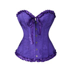 Jacquard Overbust Corset with Ruffled Trim, Structured Boning and Lace-Up Back