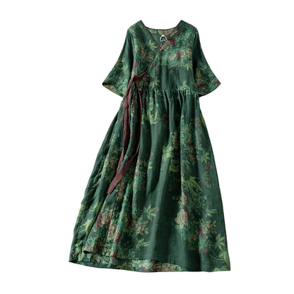 Floral Print A-Line Maxi Dress with Short Sleeves and Relaxed Fit