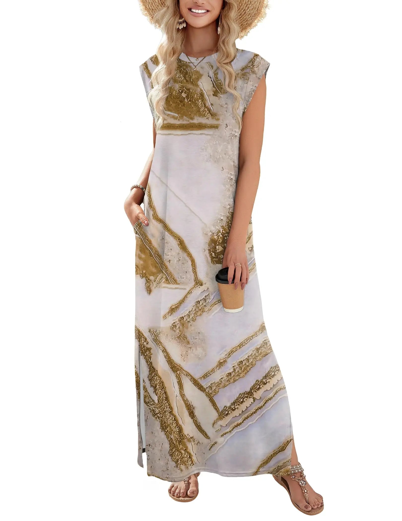 Loose Fit Sleeveless Floral Maxi Dress with Pockets for Casual Styling