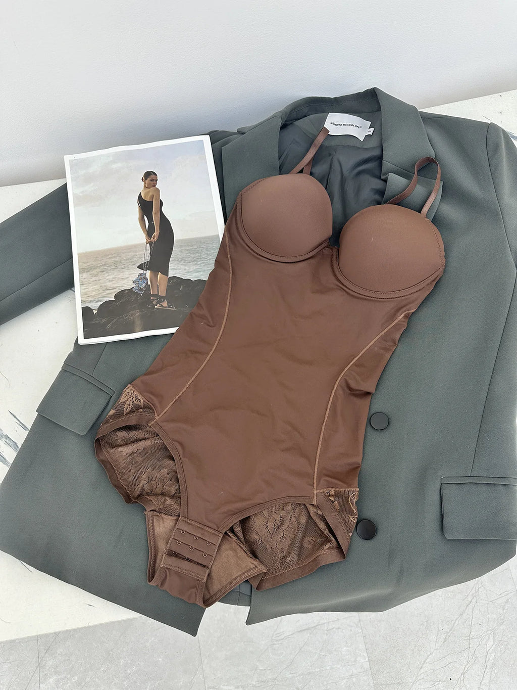 Adjustable Strap Firm Control Bodysuit with Built-In Molded Cups