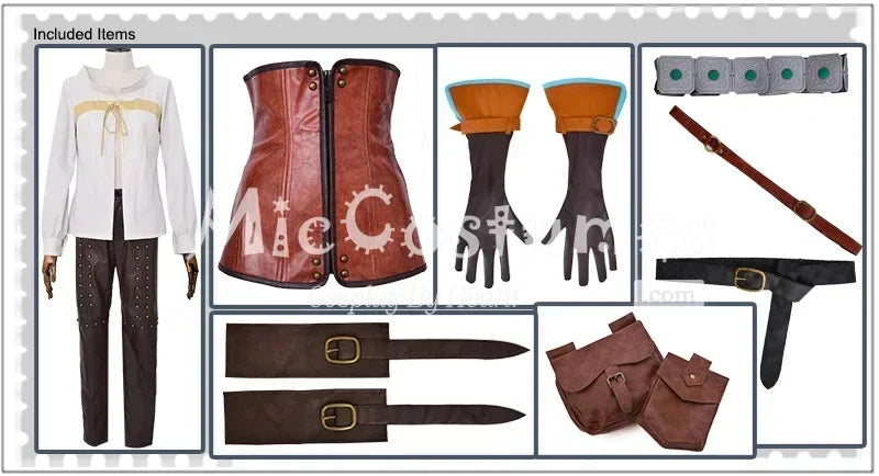 Women's Utility-Inspired Costume Set with Buckled Harness Details, Gloves and Waist Pouches