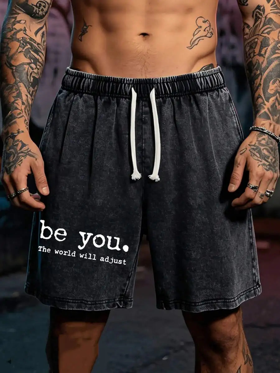 Men's Cotton Drawstring Shorts with Relaxed Fit Typography Design and Casual Everyday Comfort
