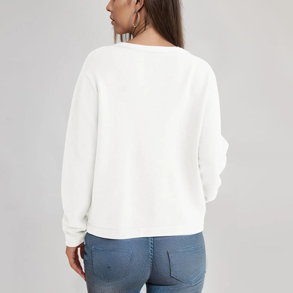 Women's Crew Neck Button Front Cardigan with Relaxed Everyday Fit and Pockets