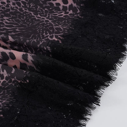 Low Rise Leopard Print Lace Trim Asymmetrical Midi Skirt