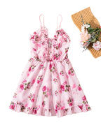Floral Print Lightweight Slip Nightgown with Feminine Ruffle Trim