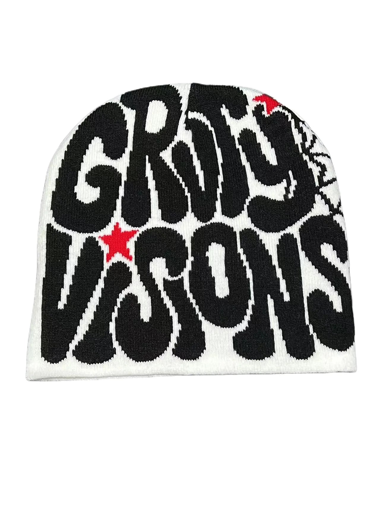 Bold Typography Cotton Blend Knit Beanie for Contemporary Streetwear Winter Everyday Fashion Style