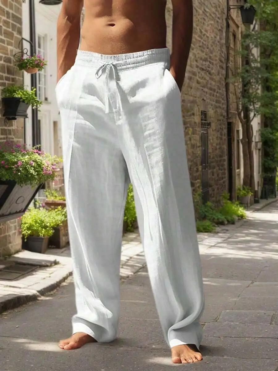 Men's Drawstring Wide Leg Casual Pants with Relaxed Fit and Lightweight Everyday Comfort