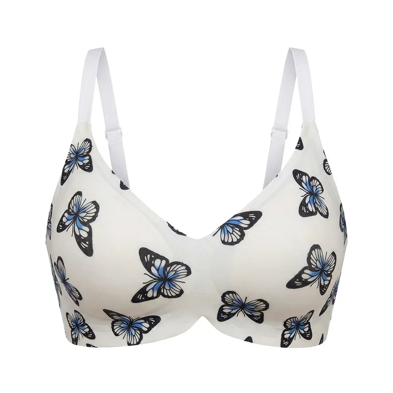 Cheerful Cherry Print Wire-Free Plunge Bra with Scalloped Trim