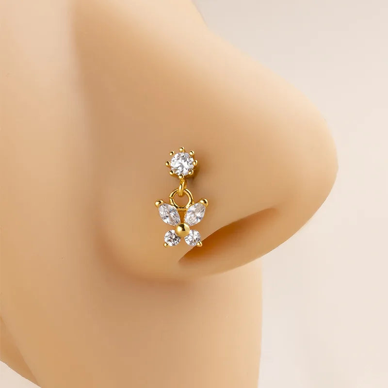 Butterfly Crystal Nose Stud Piercing for Dark Feminine and Alternative Style