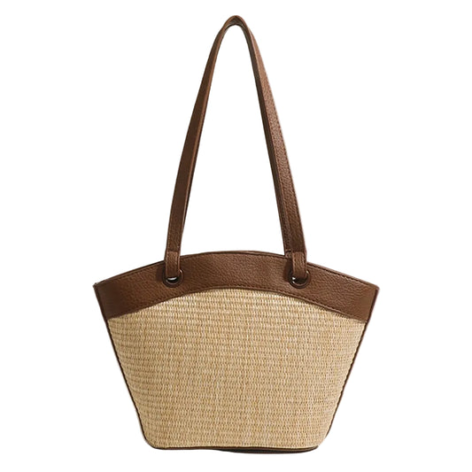 Handwoven Straw Style Tote Bag with Large Capacity Shoulder Carry Design