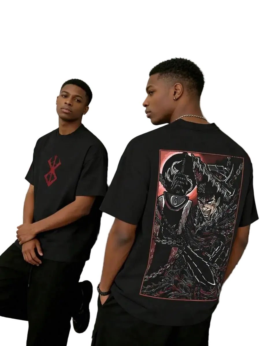 Oversized Streetwear Graphic Tee with Dark Manga Back Print Design