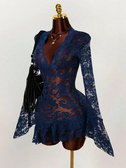 Embroidered Bell Sleeve Dress with Alternative Aesthetic Style