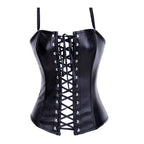 Black Faux Leather Lace-Up Bustier Top with Thin Shoulder Straps
