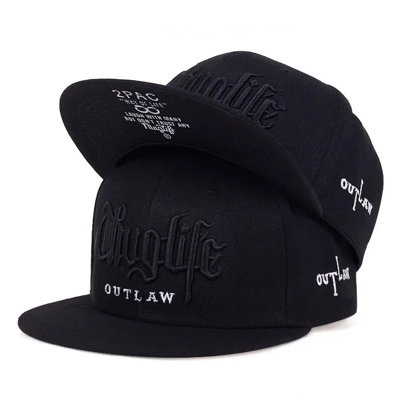Embroidered Flat Brim Snapback Cap Adjustable Hip Hop Streetwear Baseball Hat