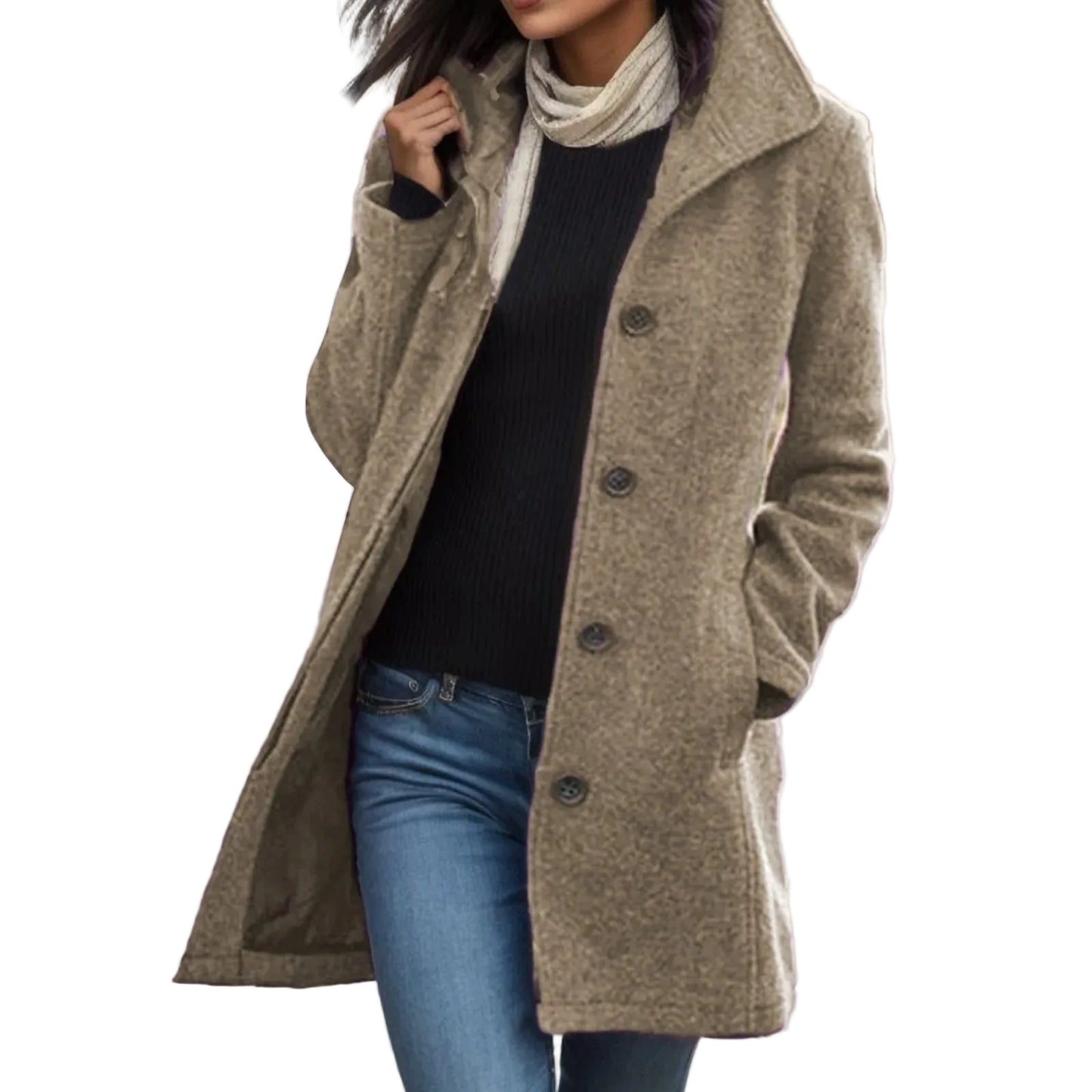 Women's Mid-Length Button Front Coat Relaxed Tailored Winter Casual Everyday Outerwear