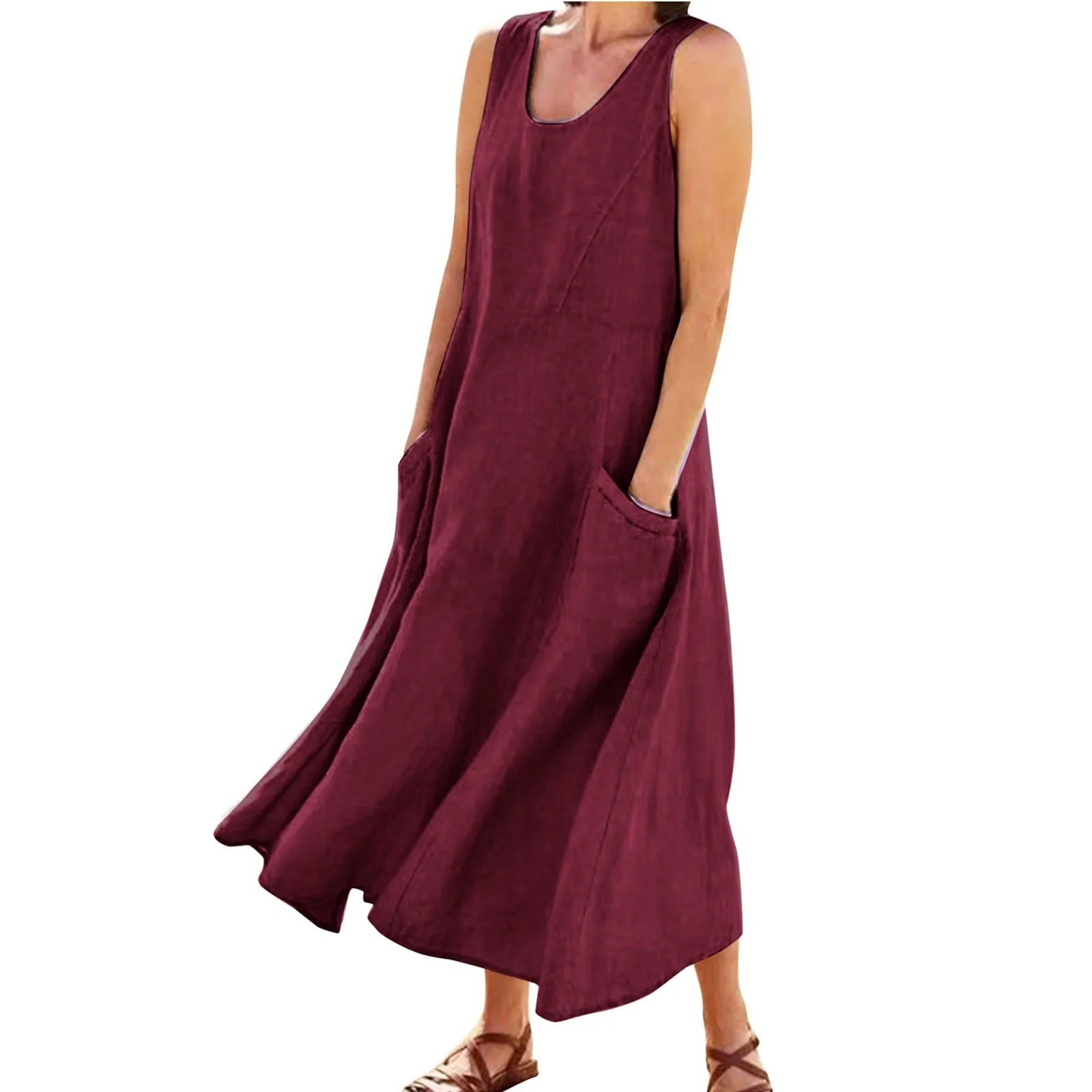 Relaxed Sleeveless Tank Maxi Dress with Pockets and Flowy Silhouette